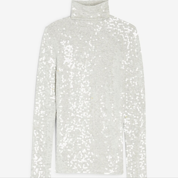 New Express Sequin Mock Neck Long Sleeve Tee Light Grey XS - Picture 3 of 13